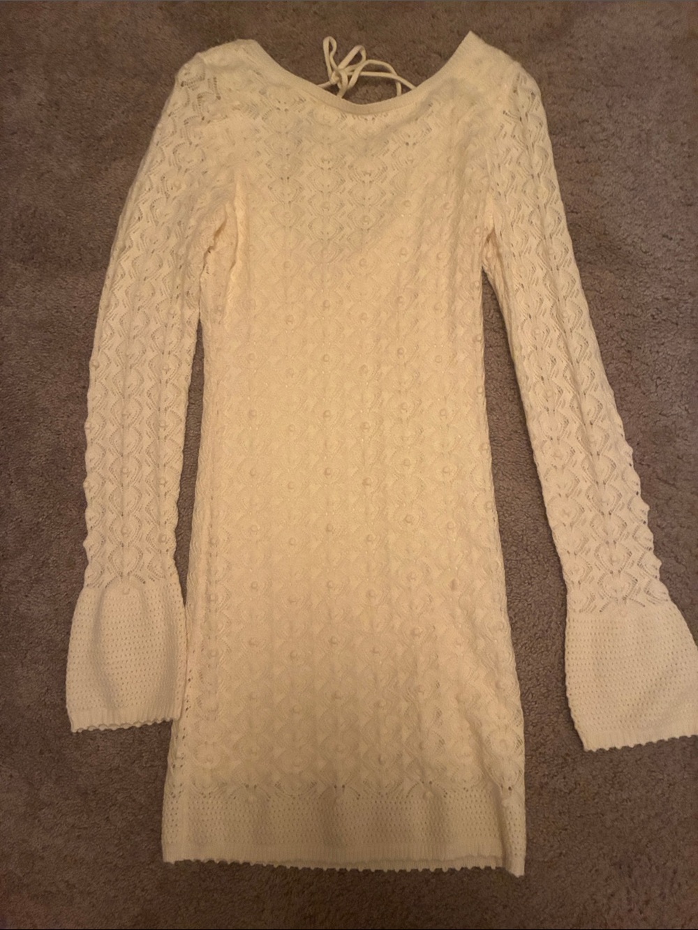 Lost + Wander Cream Cable-Knit Long Sleeve Scoop-Back Dress